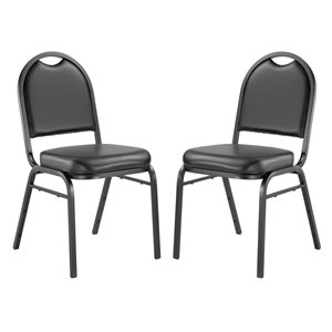 National Public Seating 9200 Series Panther Black Vinyl Traditional Stackable Chairs with Black Frame - Set of 2