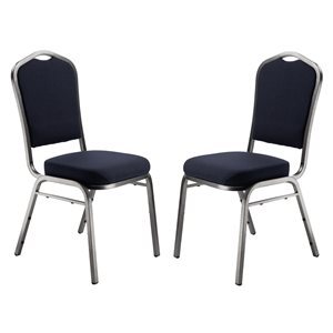 National Public Seating 9300 Series Midnight Blue Fabric Traditional Stackable Chairs with Silver Vein Frame - Set of 2