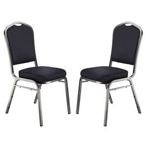 National Public Seating 9300 Series Diamond Navy Fabric Traditional Stackable Chairs with Silver Vein Frame - Set of 2