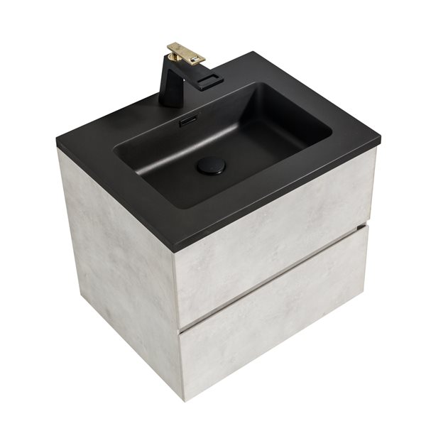 Meuble-lavabo simple gris Sadie par GEF 24 po avec comptoir en composite de quartz noir