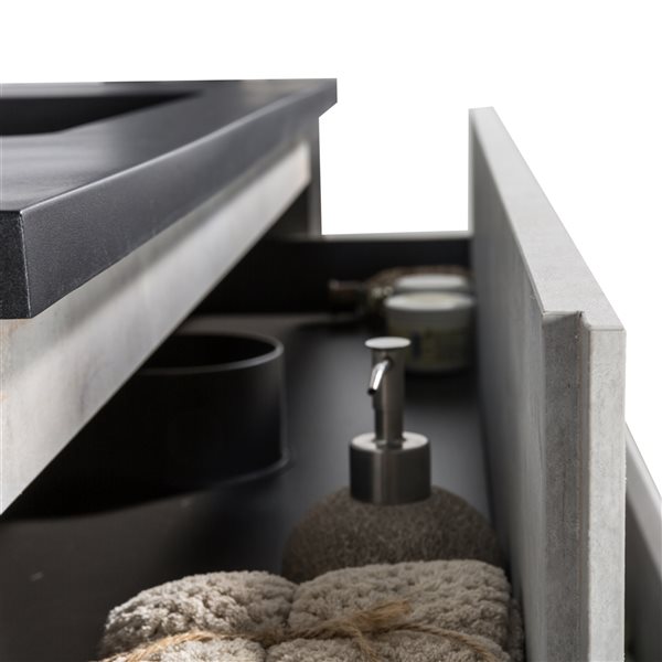 Meuble-lavabo simple gris Sadie par GEF 24 po avec comptoir en composite de quartz noir