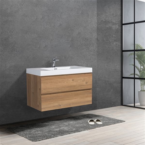 Meuble-lavabo simple Almere par GEF 36 po chêne comptoir en acrylique blanc