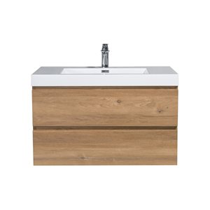 GEF Almere 36-in Rough Oak Single Sink Bathroom Vanity with White Acrylic Top