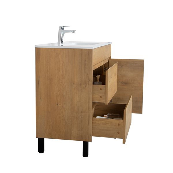 GEF Rebecca 40-in Frosted Oak Single Sink Bathroom Vanity with White Ceramic Top