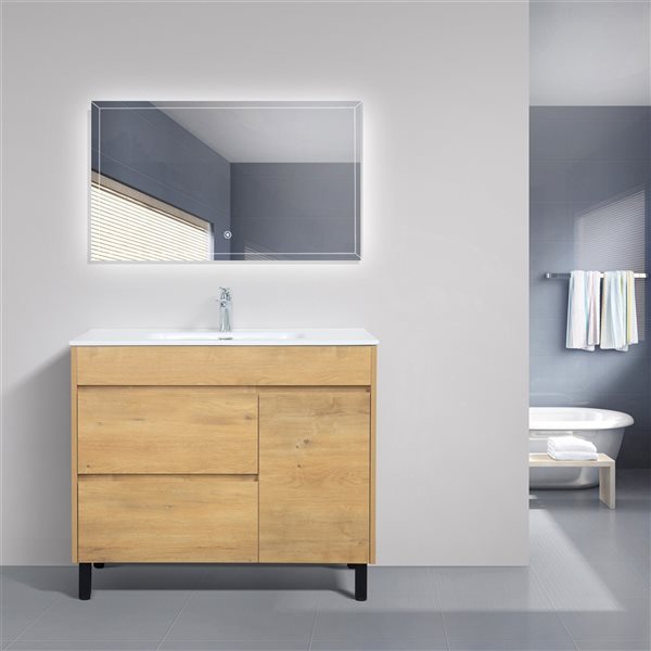 GEF Rebecca 40-in Frosted Oak Single Sink Bathroom Vanity with White Ceramic Top