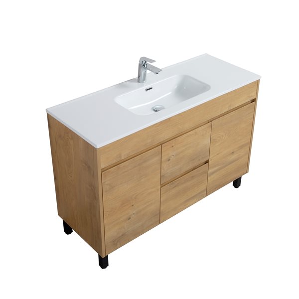 GEF Rebecca4 8-in Frosted Oak Single Sink Bathroom Vanity with White Ceramic Top