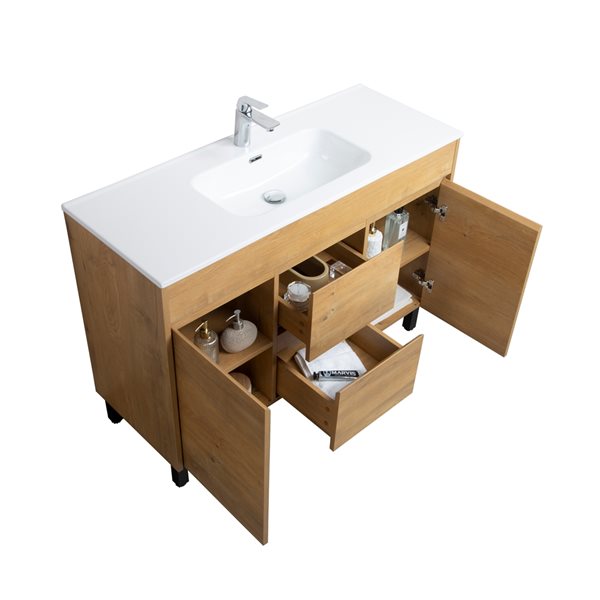 GEF Rebecca4 8-in Frosted Oak Single Sink Bathroom Vanity with White Ceramic Top