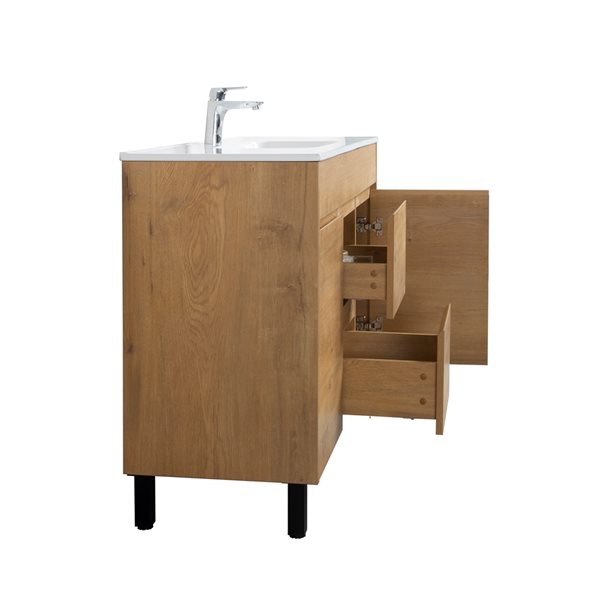 GEF Rebecca4 8-in Frosted Oak Single Sink Bathroom Vanity with White Ceramic Top