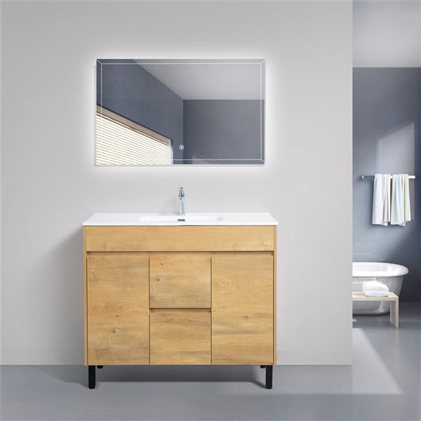 GEF Rebecca4 8-in Frosted Oak Single Sink Bathroom Vanity with White Ceramic Top