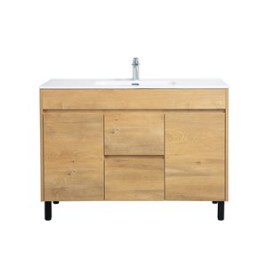 GEF Rebecca4 8-in Frosted Oak Single Sink Bathroom Vanity with White Ceramic Top