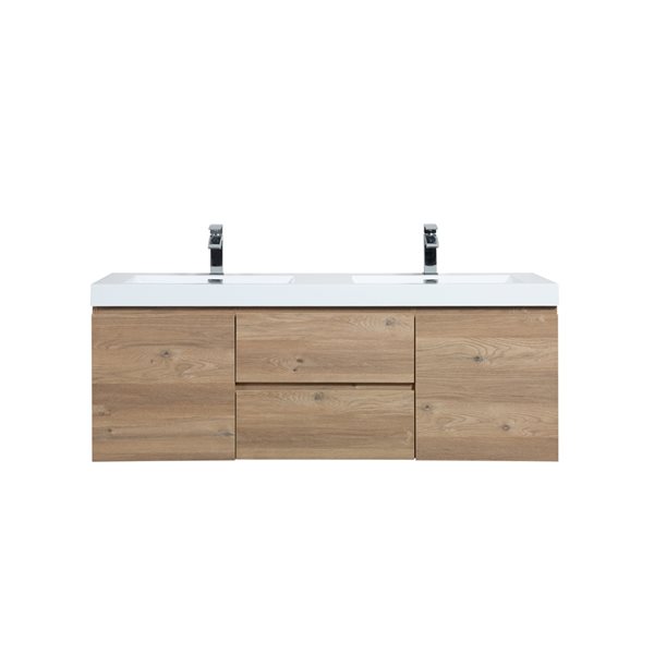 GEF Almere 60in Rough Oak Double Sink Bathroom Vanity with White