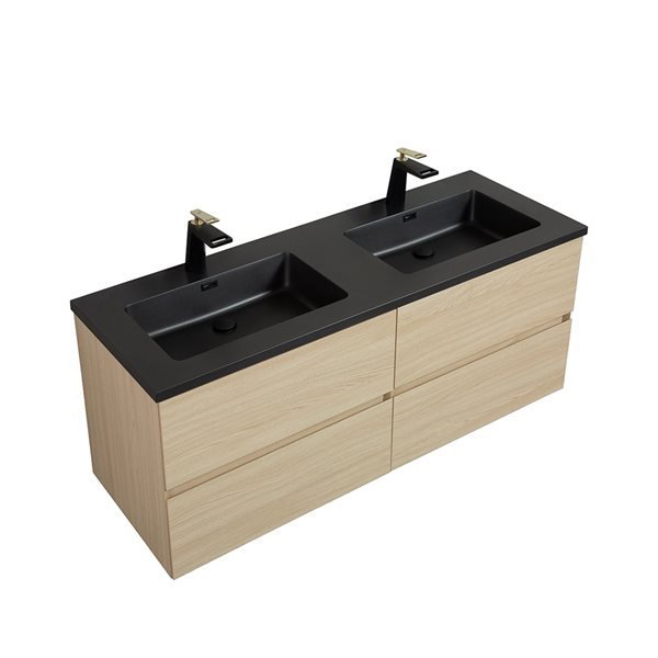 Meuble-lavabo double blé Sadie par GEF 60 po avec comptoir en composite de quartz noir