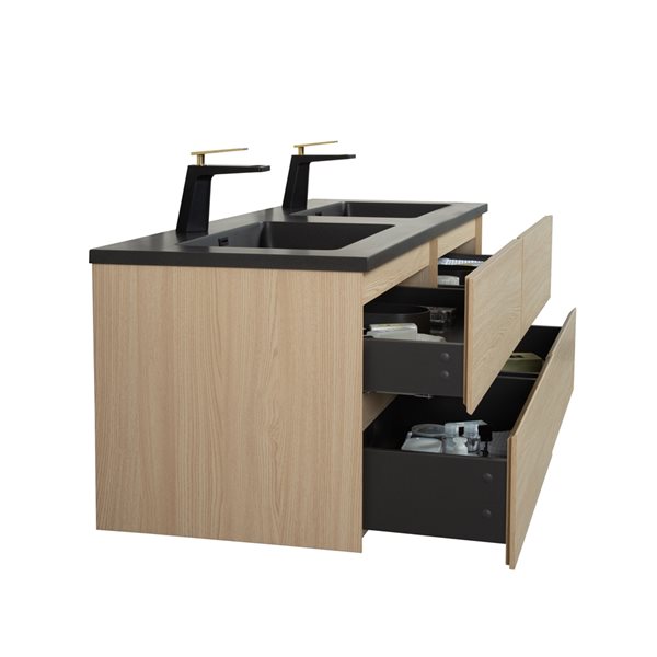 Meuble-lavabo double blé Sadie par GEF 60 po avec comptoir en composite de quartz noir