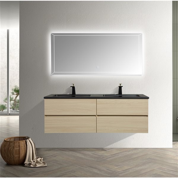 Meuble-lavabo double blé Sadie par GEF 60 po avec comptoir en composite de quartz noir