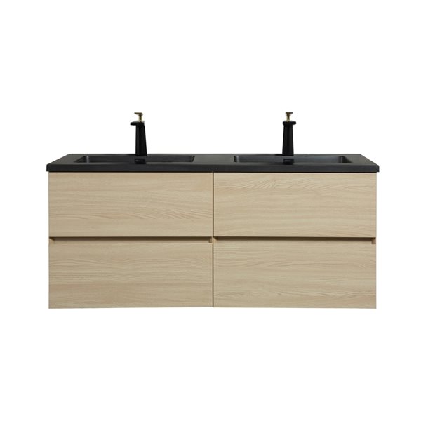 Meuble-lavabo double blé Sadie par GEF 60 po avec comptoir en composite de quartz noir