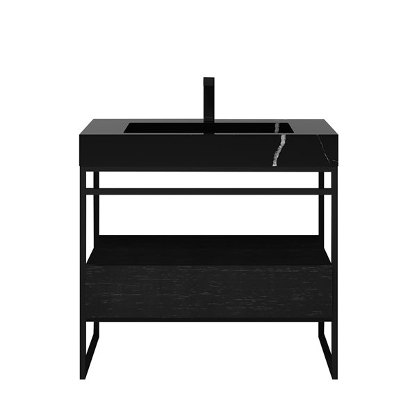 GEF Nina 36-in Black Oak Single Sink Bathroom Vanity with Black Marble Top