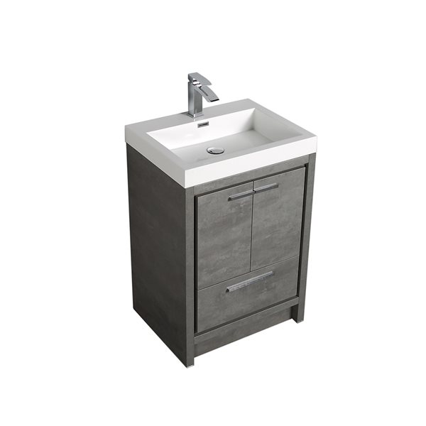 GEF Ember 24in Grey Single Sink Bathroom Vanity with White Ceramic Top