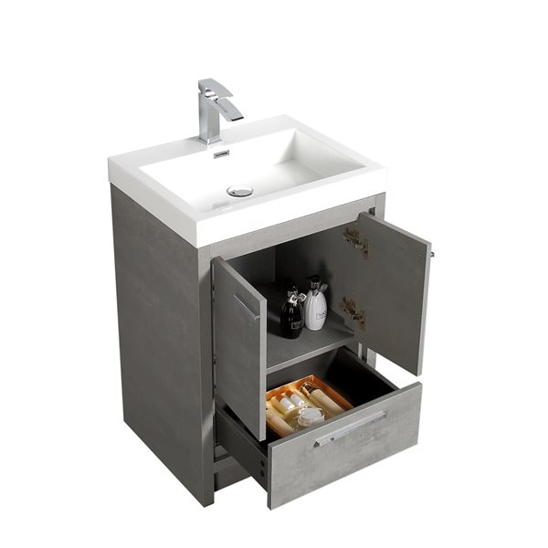 GEF Ember 24in Grey Single Sink Bathroom Vanity with White Ceramic Top