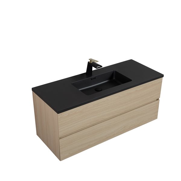 GEF Sadie 48-in Wheat Single Sink Bathroom Vanity with Black Engineered Quartz Top