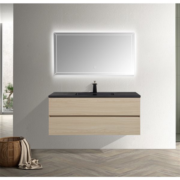 GEF Sadie 48-in Wheat Single Sink Bathroom Vanity with Black Engineered Quartz Top