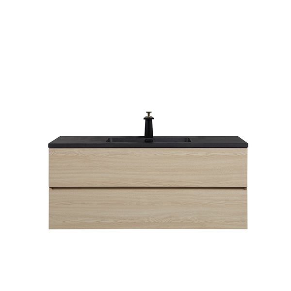 GEF Sadie 48-in Wheat Single Sink Bathroom Vanity with Black Engineered Quartz Top