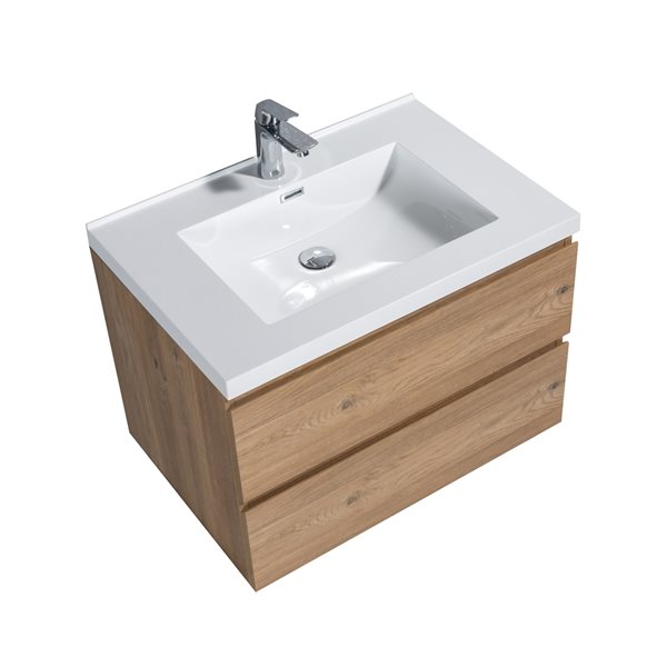 GEF Almere 30-in Rough Oak Single Sink Bathroom Vanity with White Acrylic Top