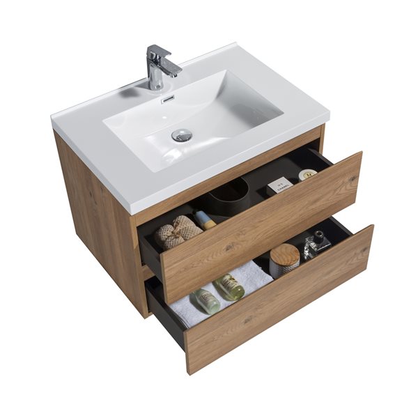 GEF Almere 30-in Rough Oak Single Sink Bathroom Vanity with White Acrylic Top