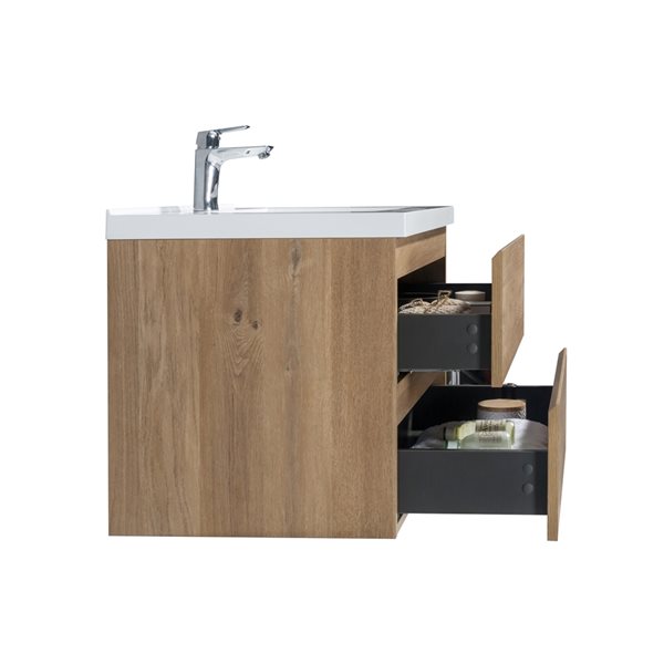 GEF Almere 30-in Rough Oak Single Sink Bathroom Vanity with White Acrylic Top