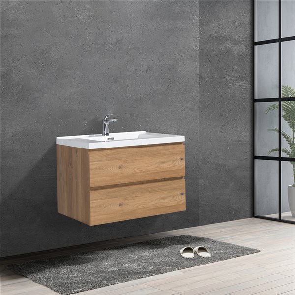 GEF Almere 30-in Rough Oak Single Sink Bathroom Vanity with White Acrylic Top