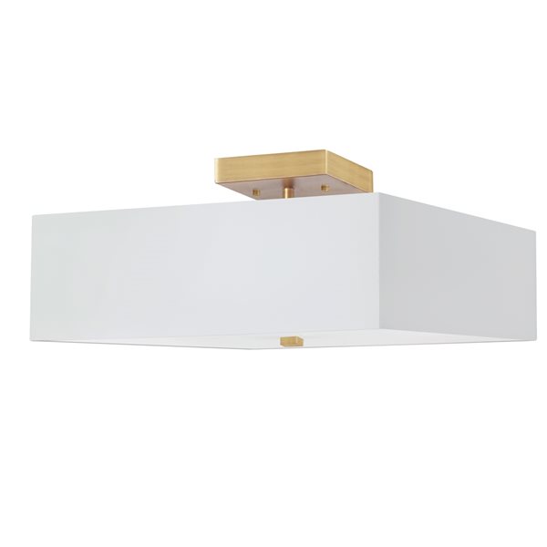 Dainolite 14.25-in Aged Brass/White 3-Light Semi-Flush Mount Light