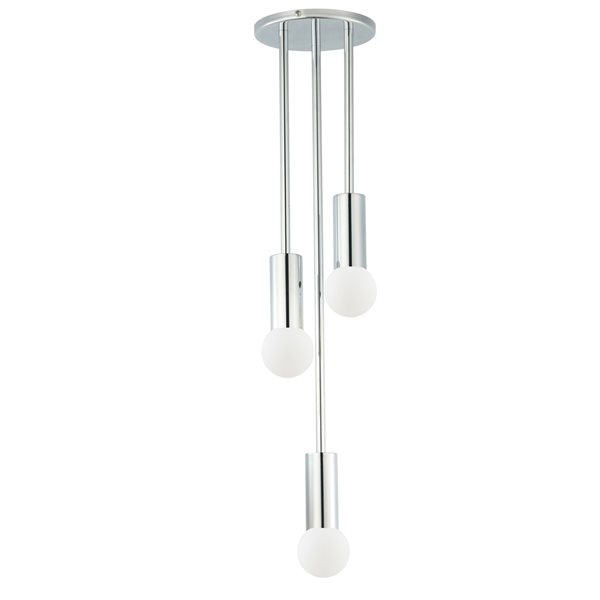 Luminaire suspendu moderne/contemporain en chrome poli à 3 lumières Adams par Dainolite de 6 po