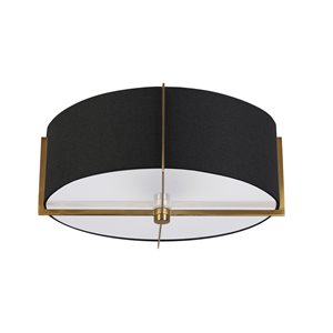 Semi-plafonnier en laiton vieilli/noir 3 lumières par Dainolite de 15 po