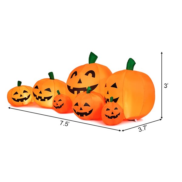 Costway 3-ft H x 7.5-ft W Internal Light Jack-o'-Lanterns Halloween Inflatable