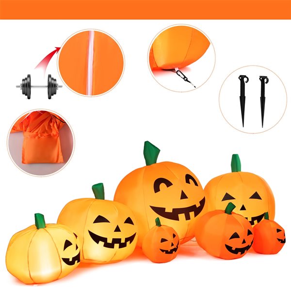 Costway 3-ft H x 7.5-ft W Internal Light Jack-o'-Lanterns Halloween Inflatable