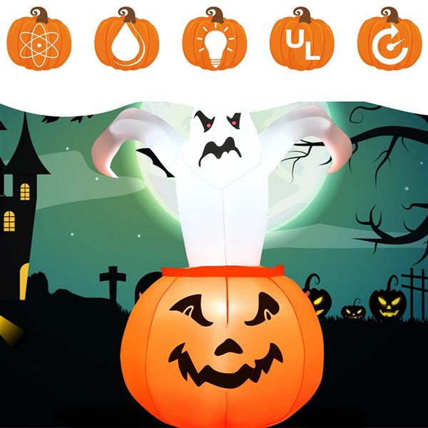 Costway 6-ft H x 2.5-ft W Internal Light Ghost in Pumpkin Halloween Inflatable