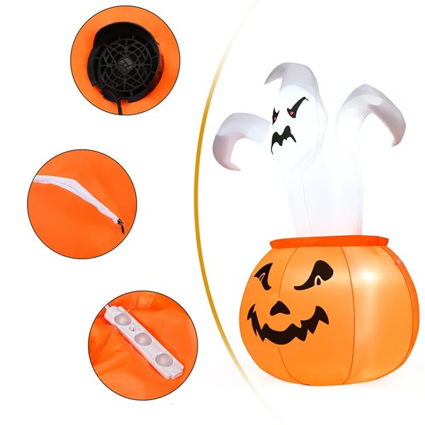 Costway 6-ft H x 2.5-ft W Internal Light Ghost in Pumpkin Halloween Inflatable