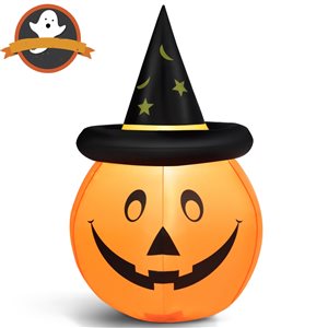 Costway 4-ft H x 2.6-ft W Internal Light Jack-o'-Lantern with Witch Hat Halloween Inflatable