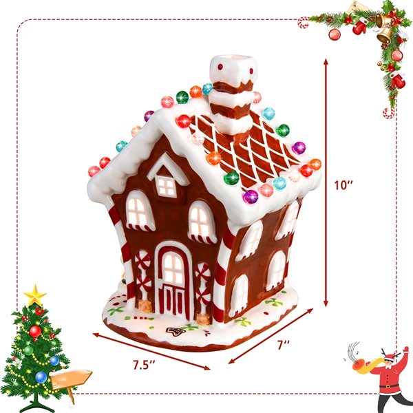 Costway Lighted Multicolour Ceramic House Christmas Tabletop Decoration