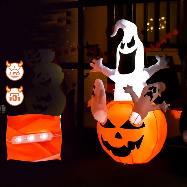 Costway 6-ft H x 2.6-ft W Internal Light Ghosts in Pumpkin Halloween Inflatable