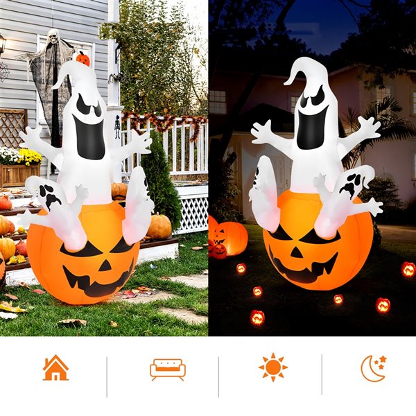 Costway 6-ft H x 2.6-ft W Internal Light Ghosts in Pumpkin Halloween Inflatable