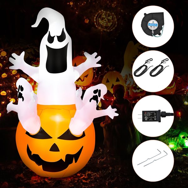 Costway 6-ft H x 2.6-ft W Internal Light Ghosts in Pumpkin Halloween Inflatable