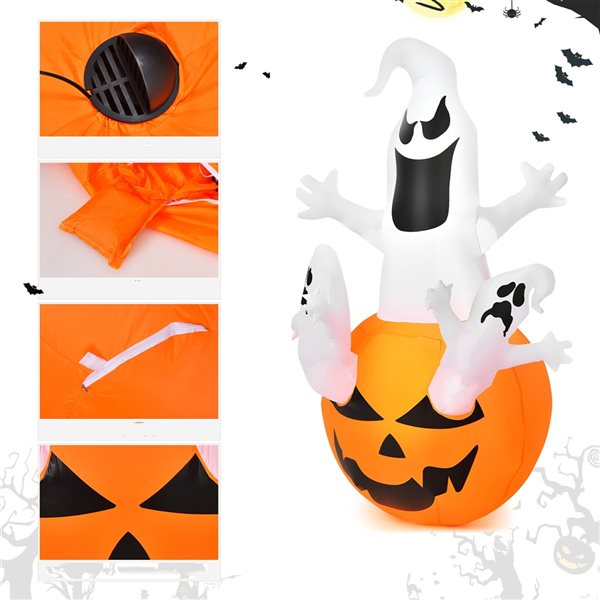 Costway 6-ft H x 2.6-ft W Internal Light Ghosts in Pumpkin Halloween Inflatable