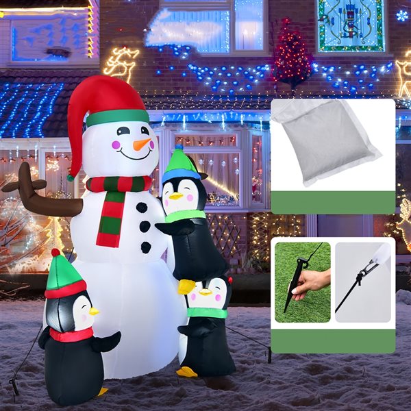 Costway 6-ft Internal Light Snowman with Penguins Christmas Inflatable