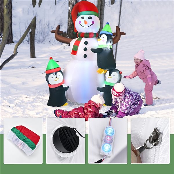 Costway 6-ft Internal Light Snowman with Penguins Christmas Inflatable