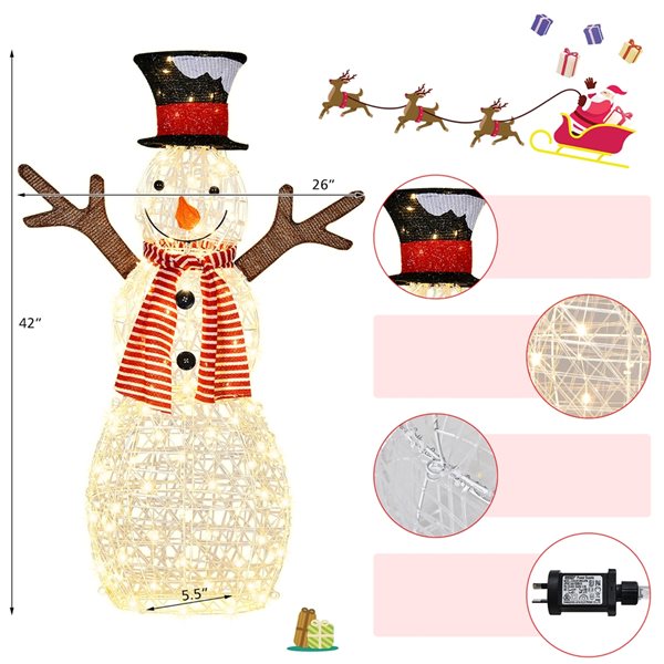 Costway 42-in H Freestanding Snowman Light Display with White LED Lights