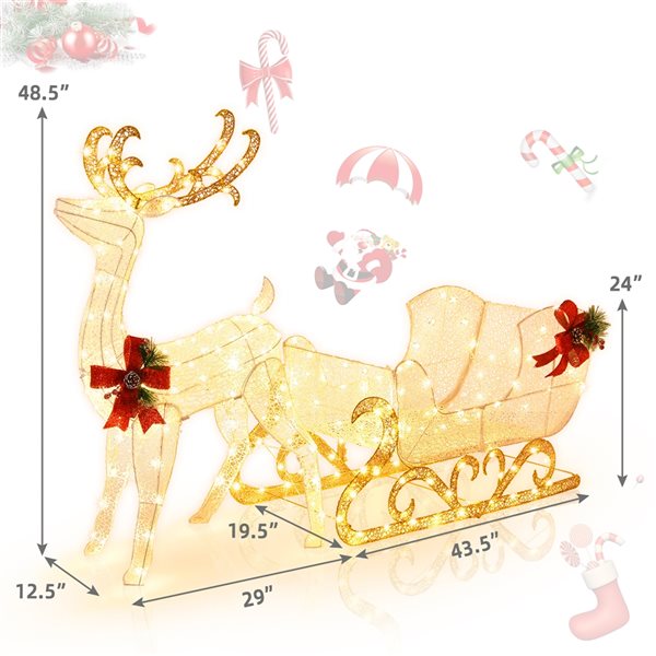 Costway 48.5-in H Freestanding Reindeer with Sleigh Light Display with White LED Lights