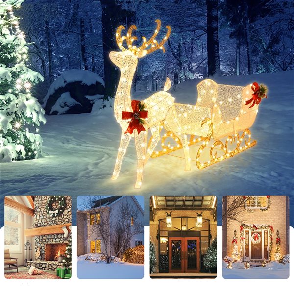 Costway 48.5-in H Freestanding Reindeer with Sleigh Light Display with White LED Lights