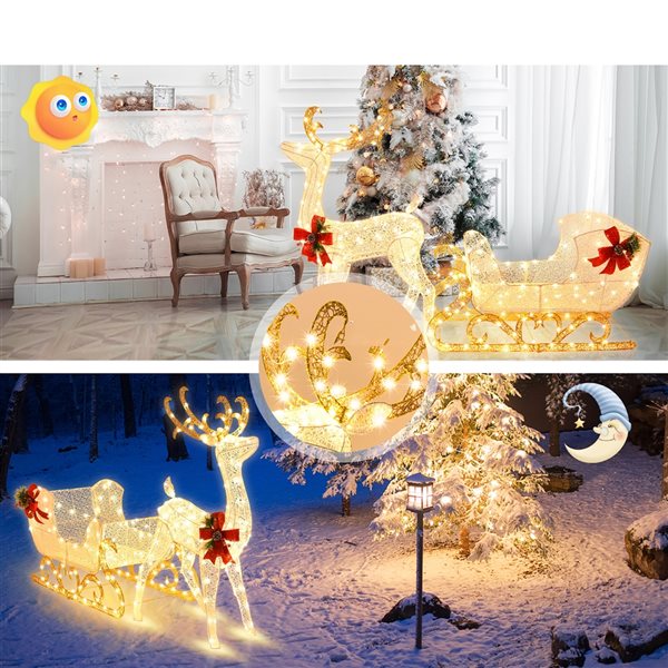 Costway 48.5-in H Freestanding Reindeer with Sleigh Light Display with White LED Lights