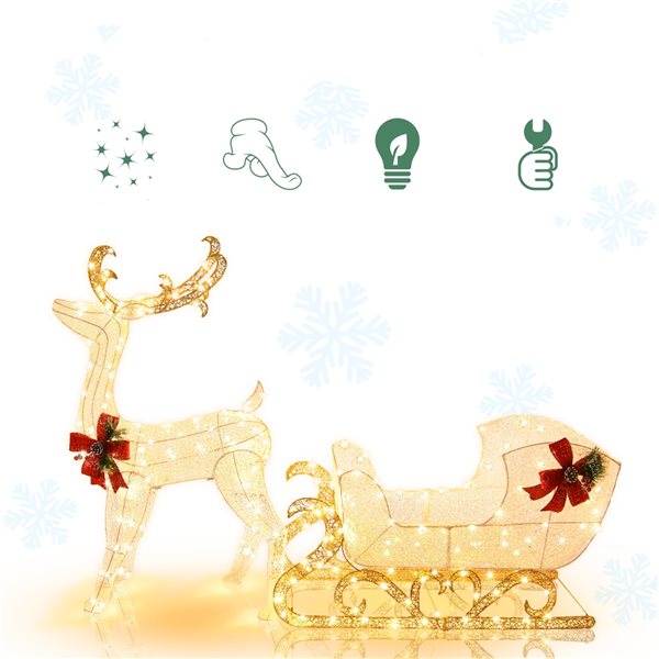 Costway 48.5-in H Freestanding Reindeer with Sleigh Light Display with White LED Lights