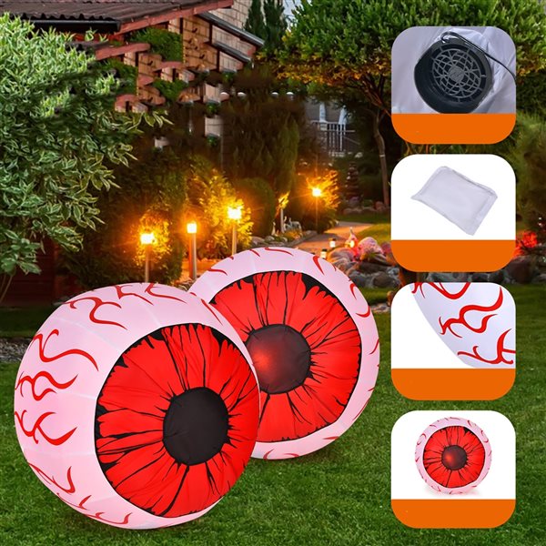 Costway 3-ft H x 3-ft W Internal Light Eyeballs Halloween Inflatables - 2-Pack